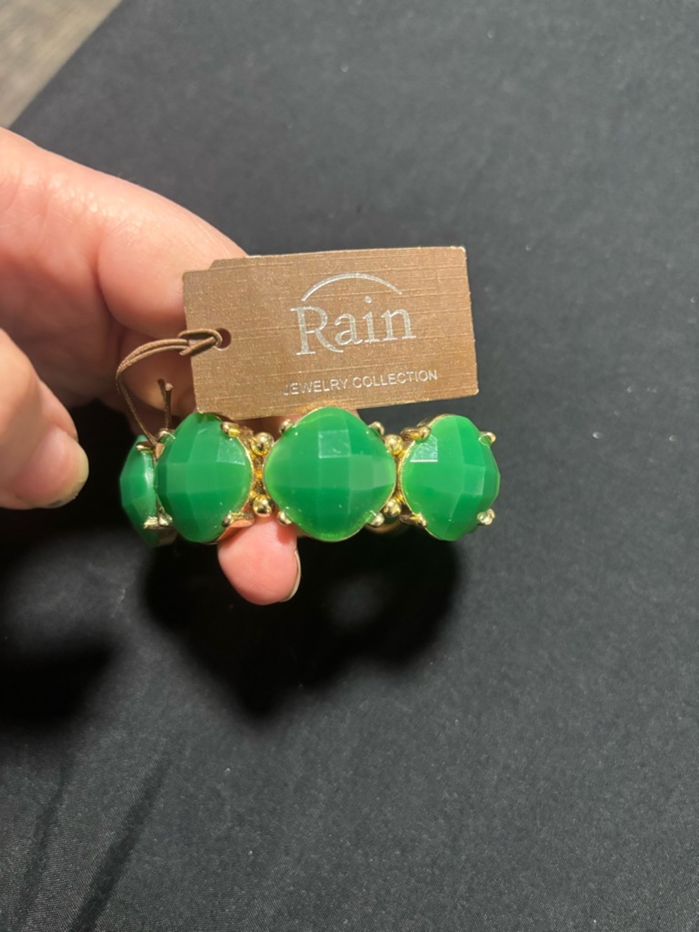 Rain Jewelry Collection Green Faceted Stretch Bracelet with Gold Accents